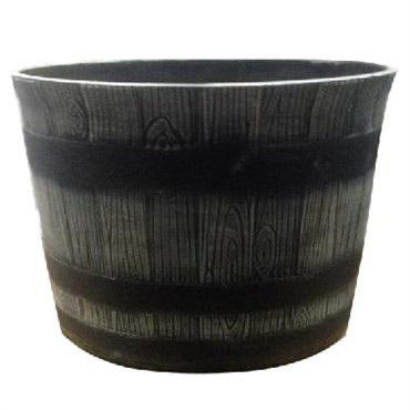 Gardener Select® Whiskey Barrel Planter - Barn Wood Grey with Black Bands - 14in Diam x 9.5in H